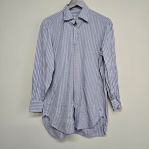Kiton Dress Shirt Mens 16 Blue Tan Check Cotton Italy Business Luxury‎